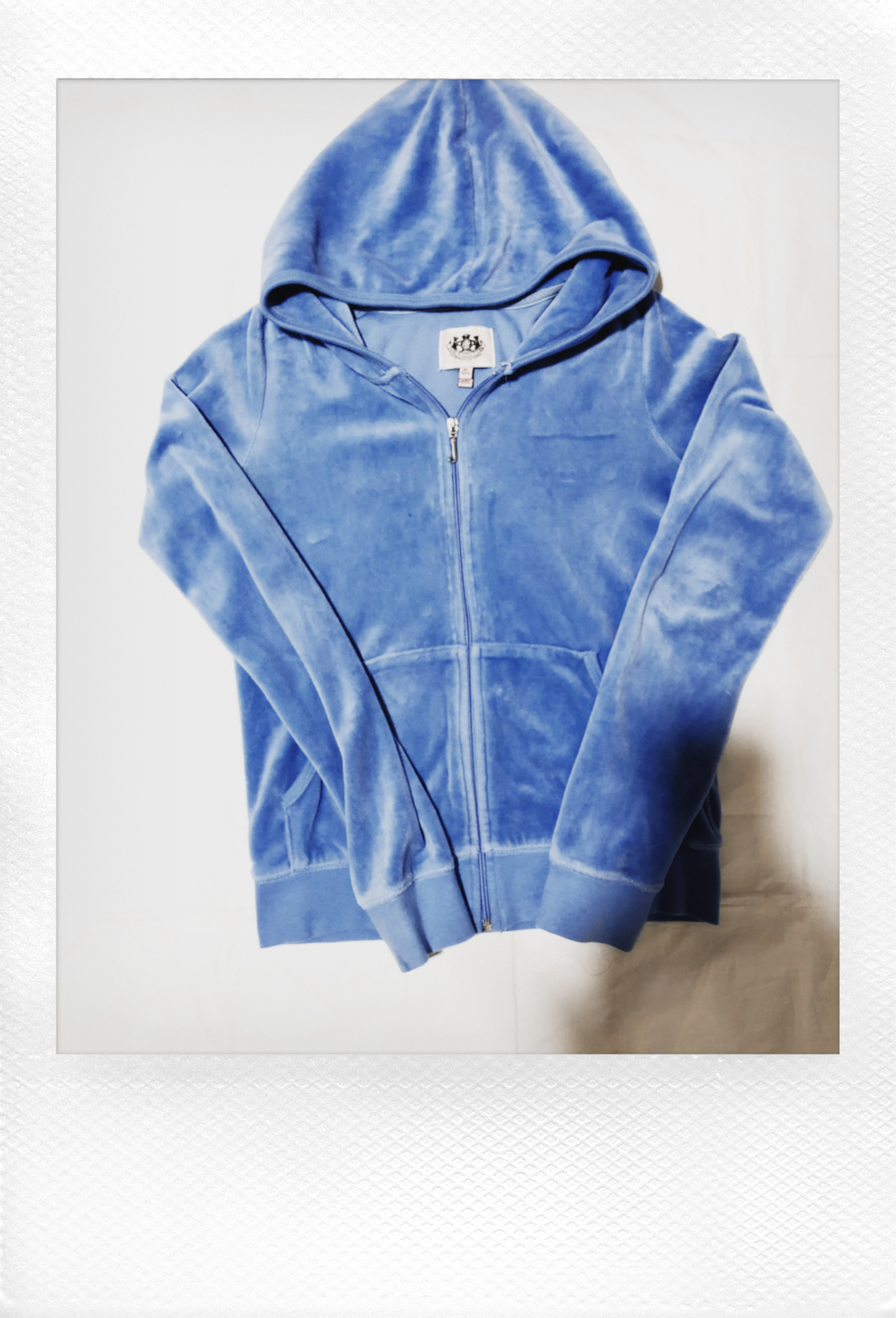 JUICY COUTURE BBY BLUE VELOUR CROPPED ZIP UP