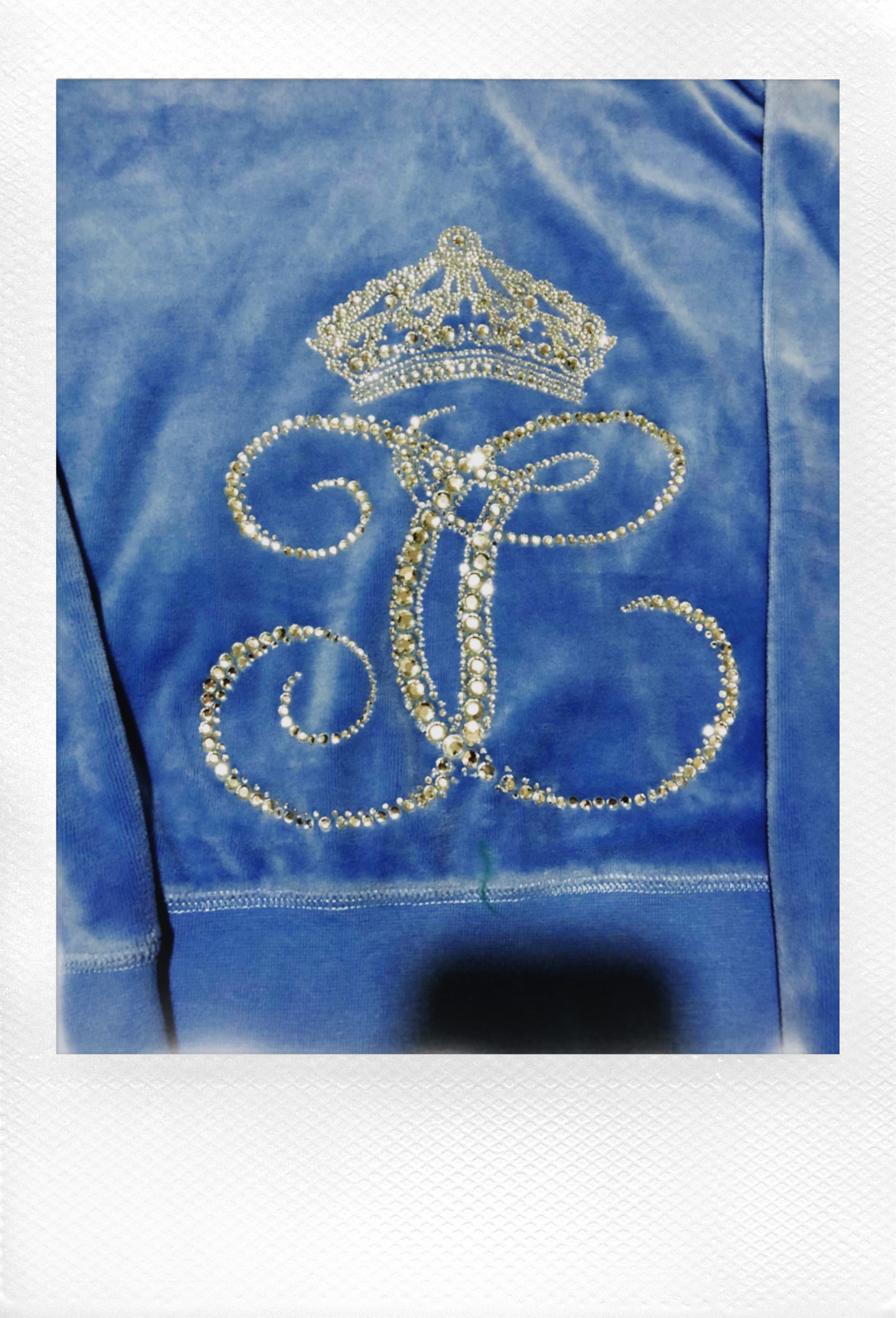 JUICY COUTURE BBY BLUE VELOUR CROPPED ZIP UP