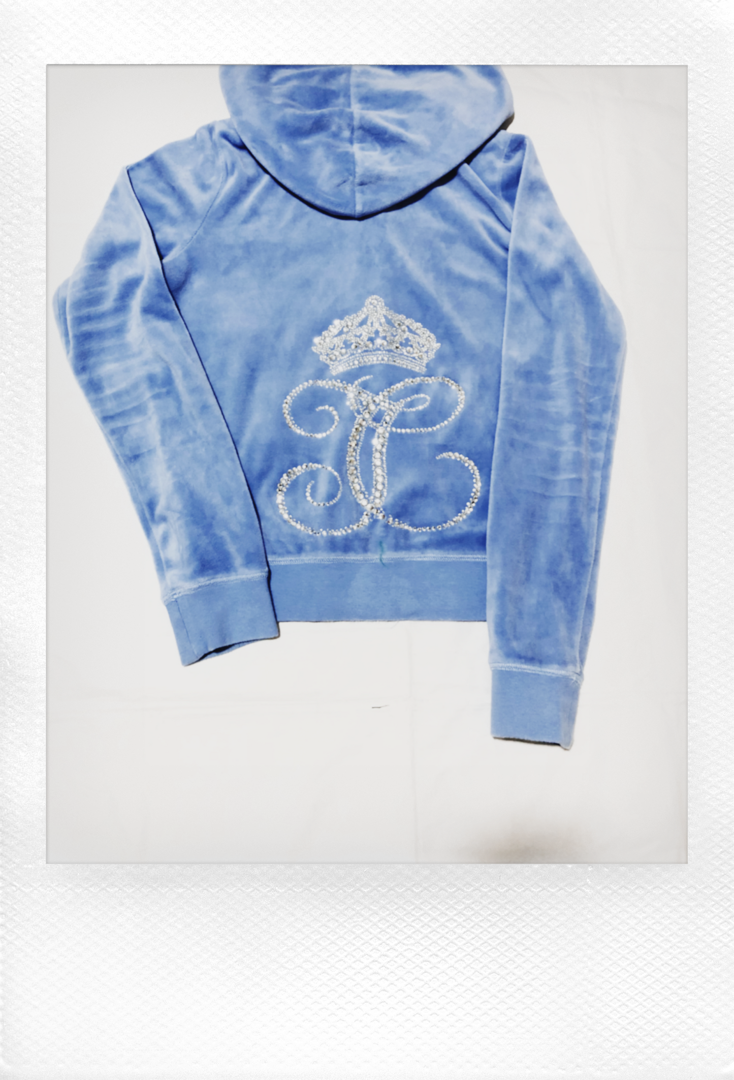 JUICY COUTURE BBY BLUE VELOUR CROPPED ZIP UP