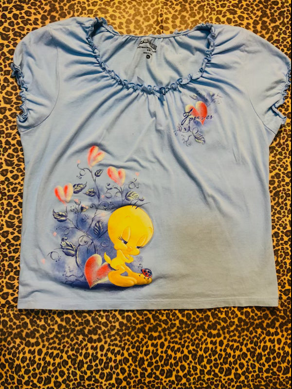 LOONEY TUNES BABYBLUE TWEETY BIRD OFF SHOULDER TOP